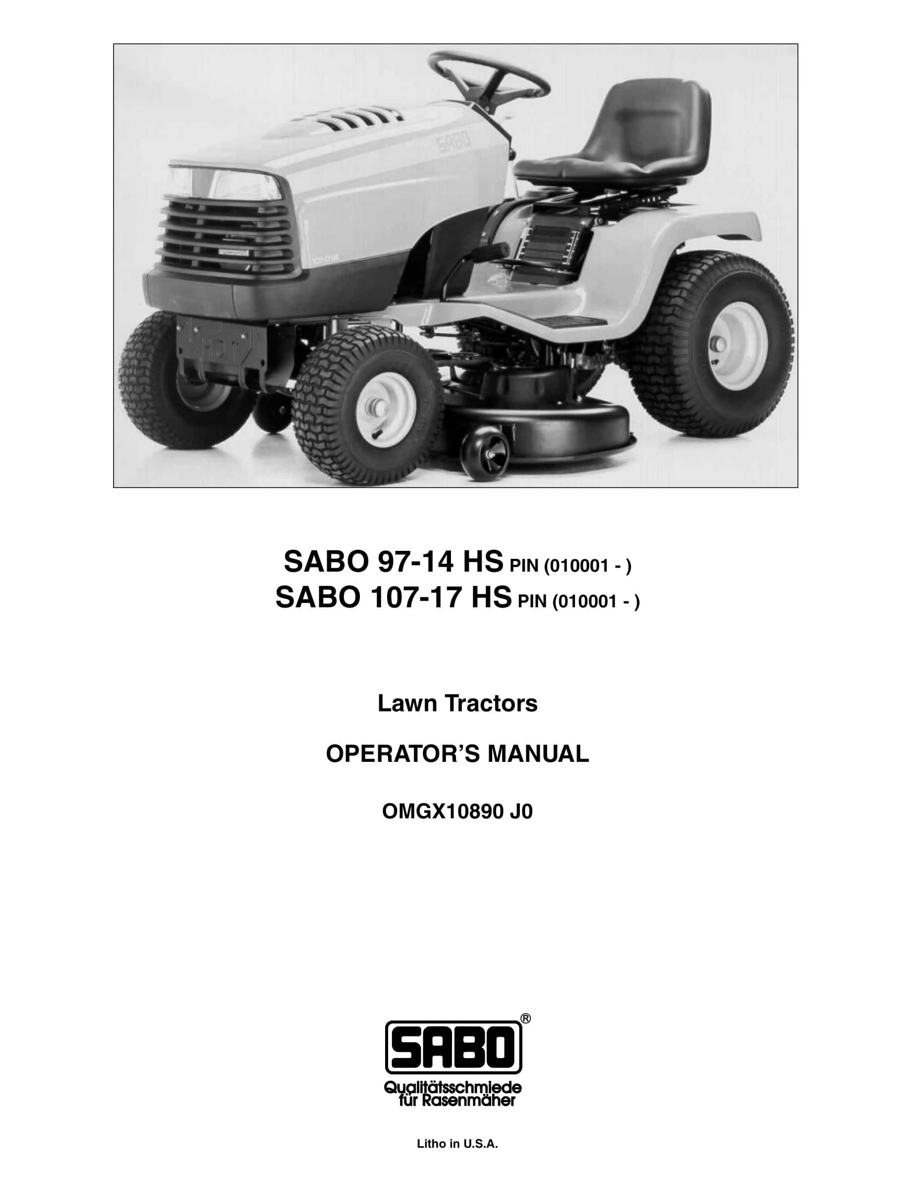 John Deere SABO 97-14 HS SABO 107-17 HS Tractor Operator Manual OMGX10890-1