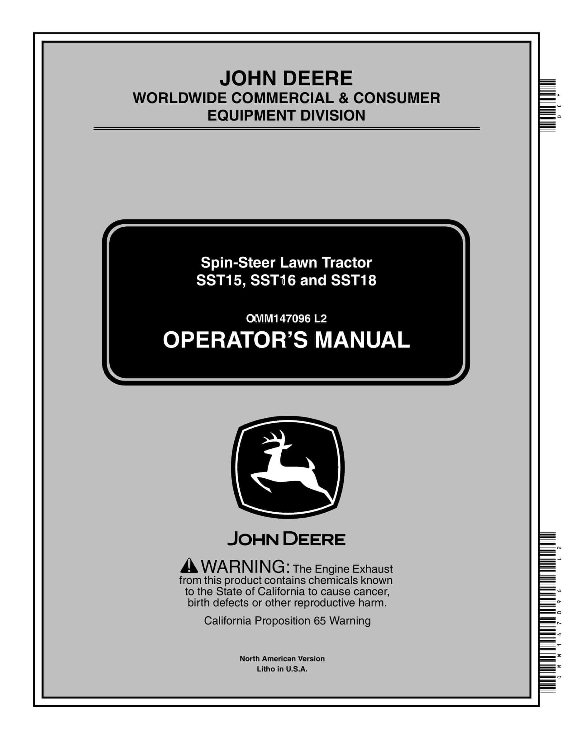 John Deere SST15, SST16 and SST18 Tractor Operator Manual OMM147096-1