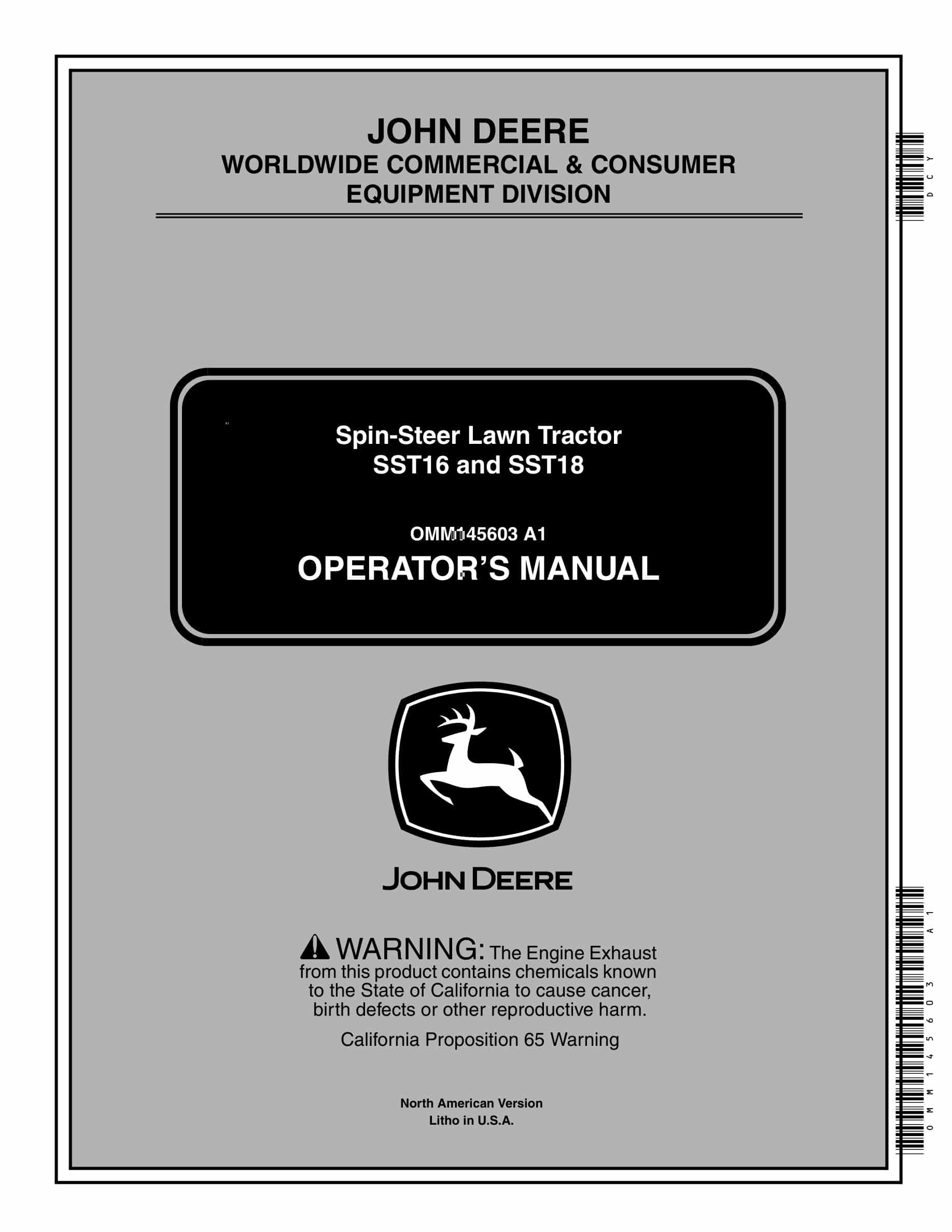 John Deere SST16 and SST18 Tractor Operator Manual OMM145603-1