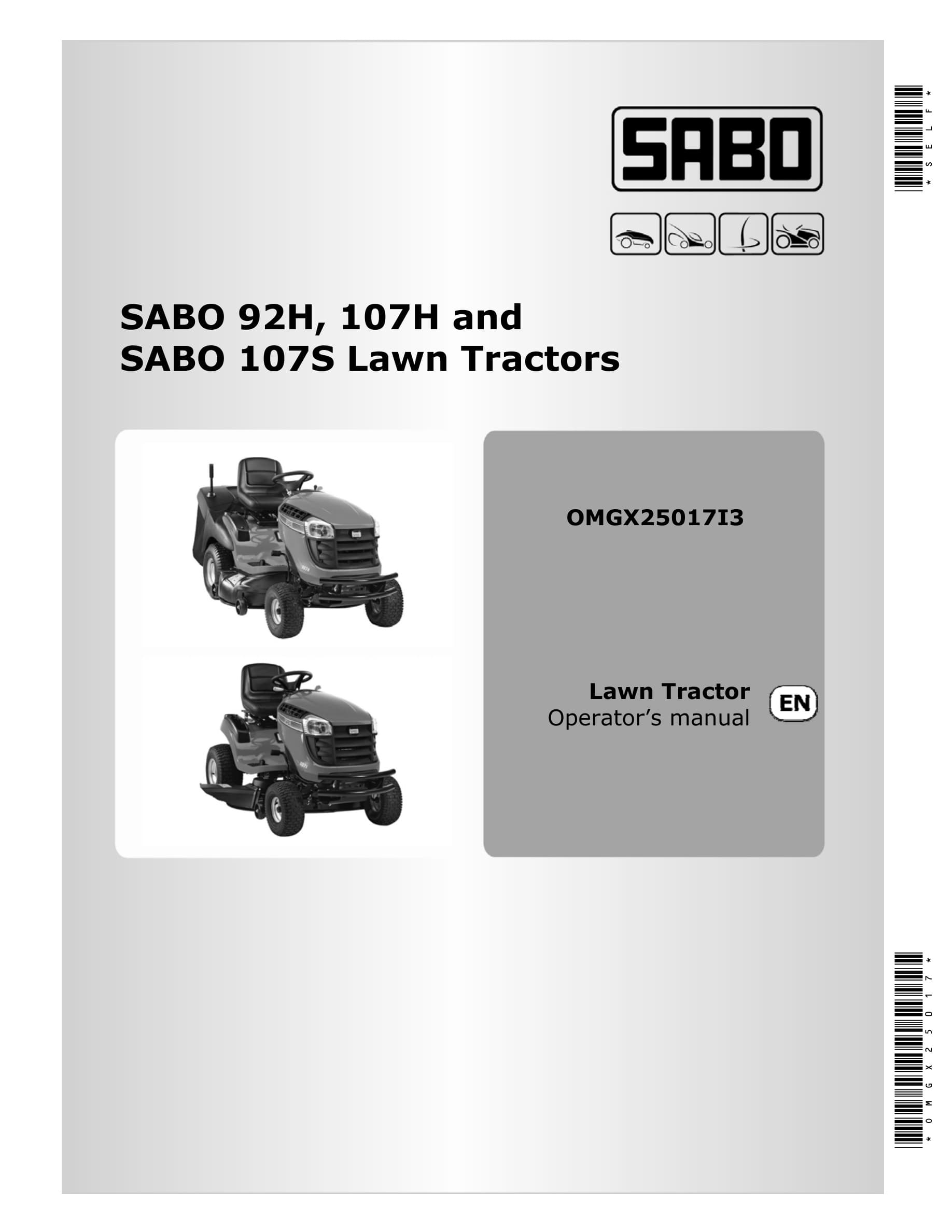 John Deere Sabo 92h, 107h And Sabo 107s Lawn Tractors Operator Manuals OMGX25017-1