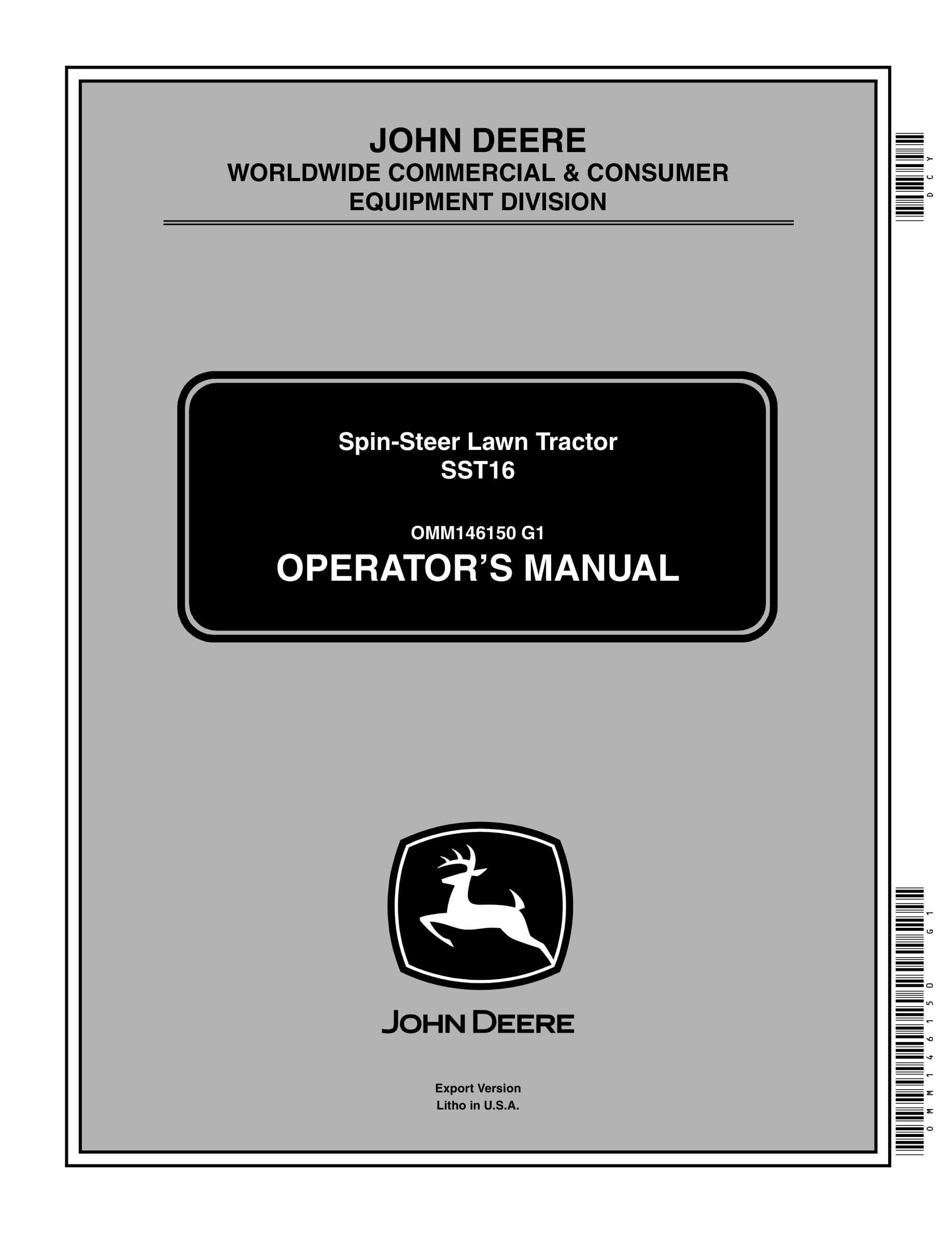 John Deere Sst16 Spin-steer Lawn Tractors Operator Manual OMM146150-1