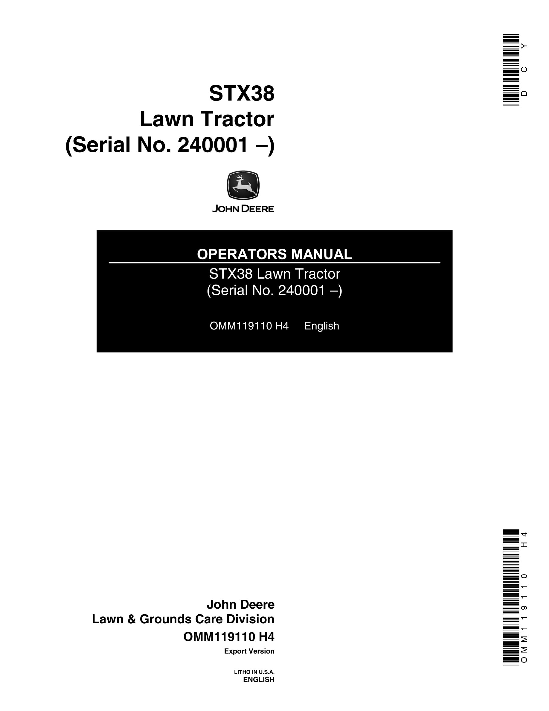 John Deere Stx38 Lawn Tractors Operator Manuals OMM119110-1