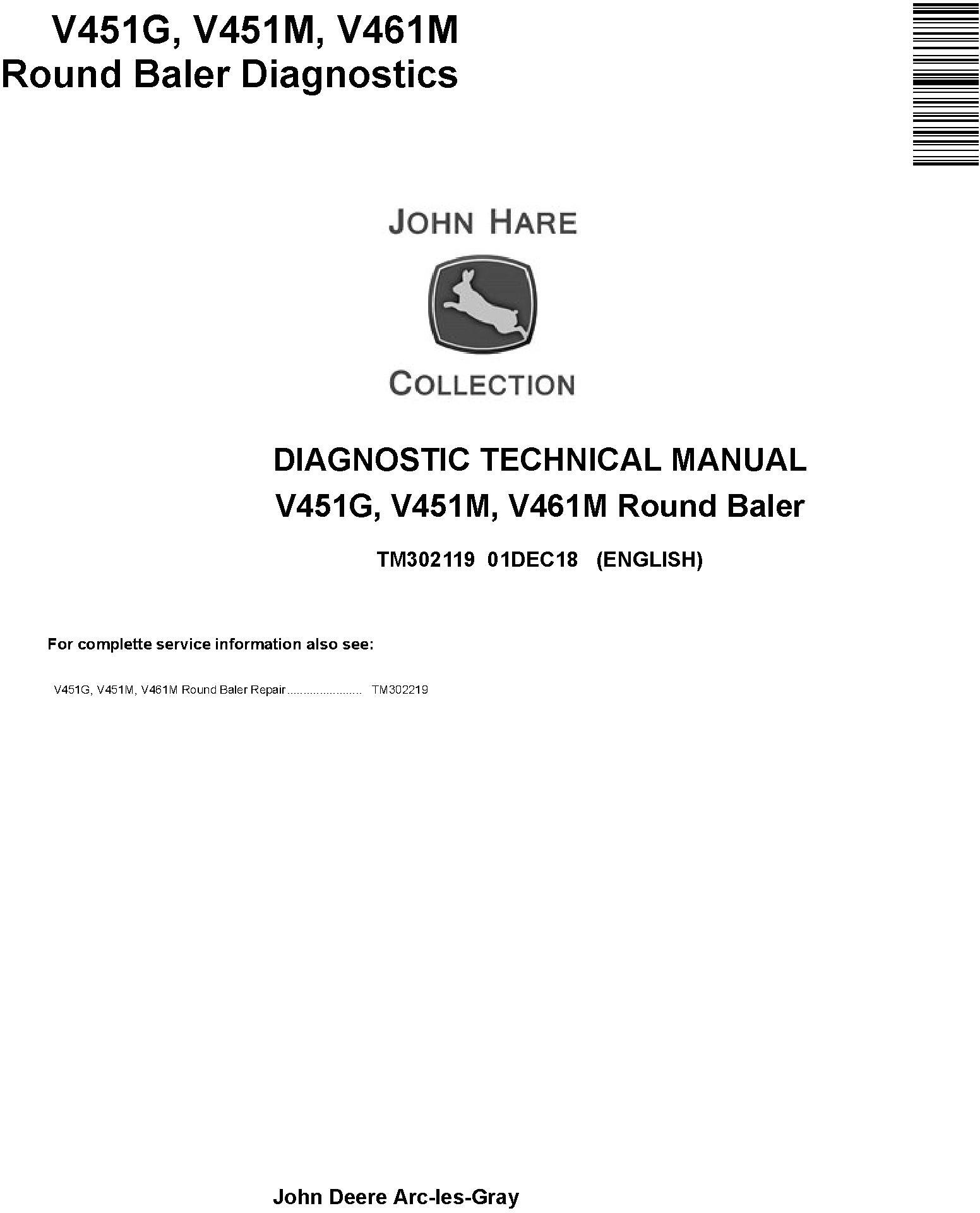 John Deere V451G V451M V461M Round Baler Diagnostic Technical Manual TM302119