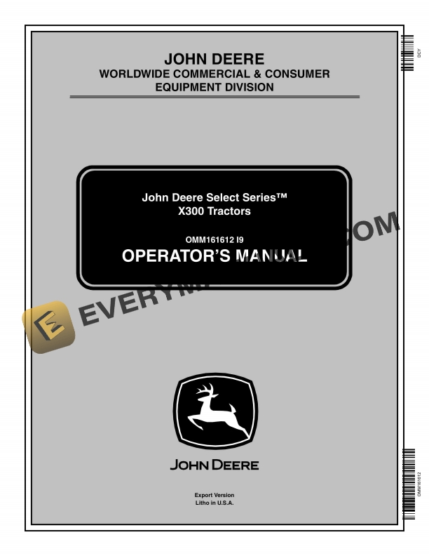 John Deere X300 Tractors Operator Manuals OMM161612