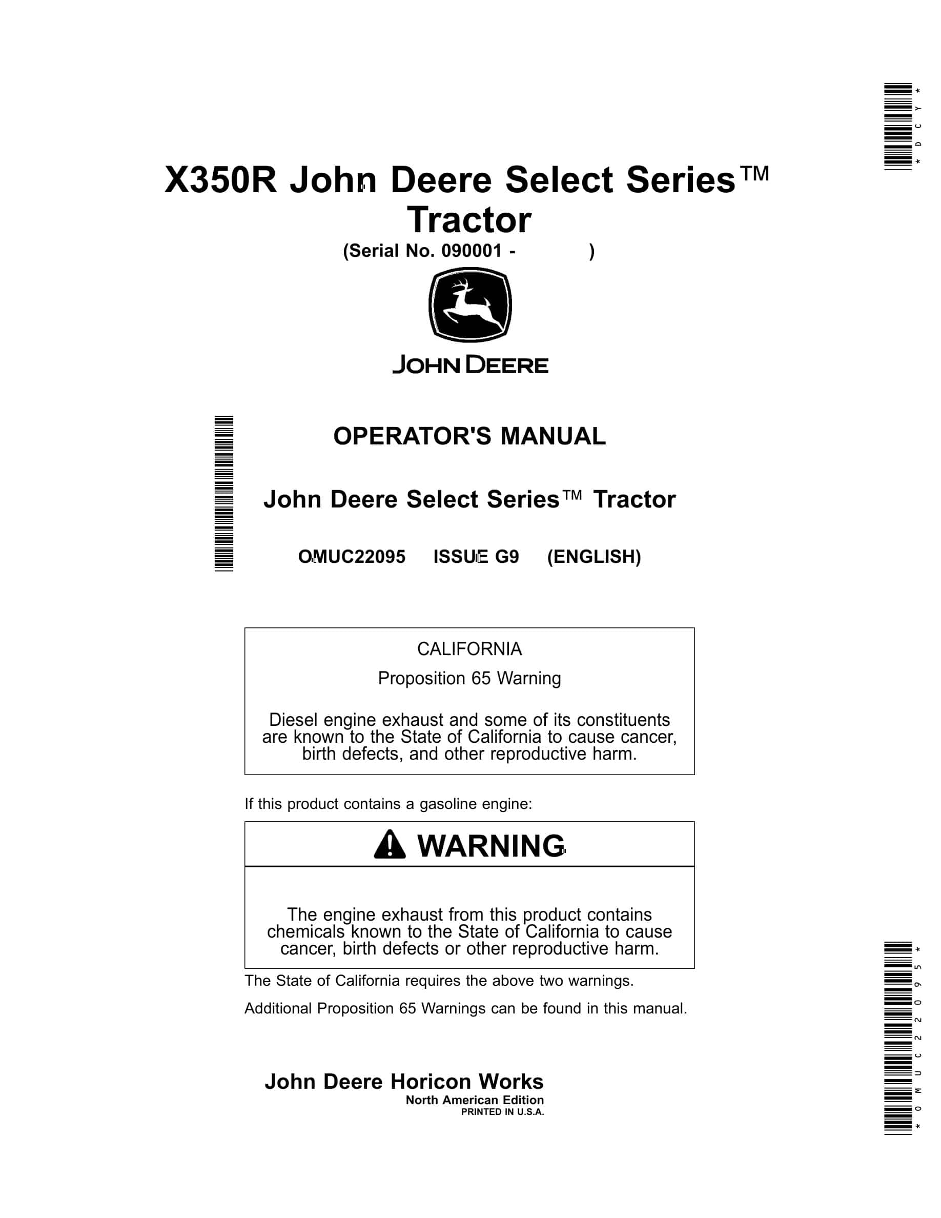 John Deere X350R Tractor Operator Manual OMUC22095-1