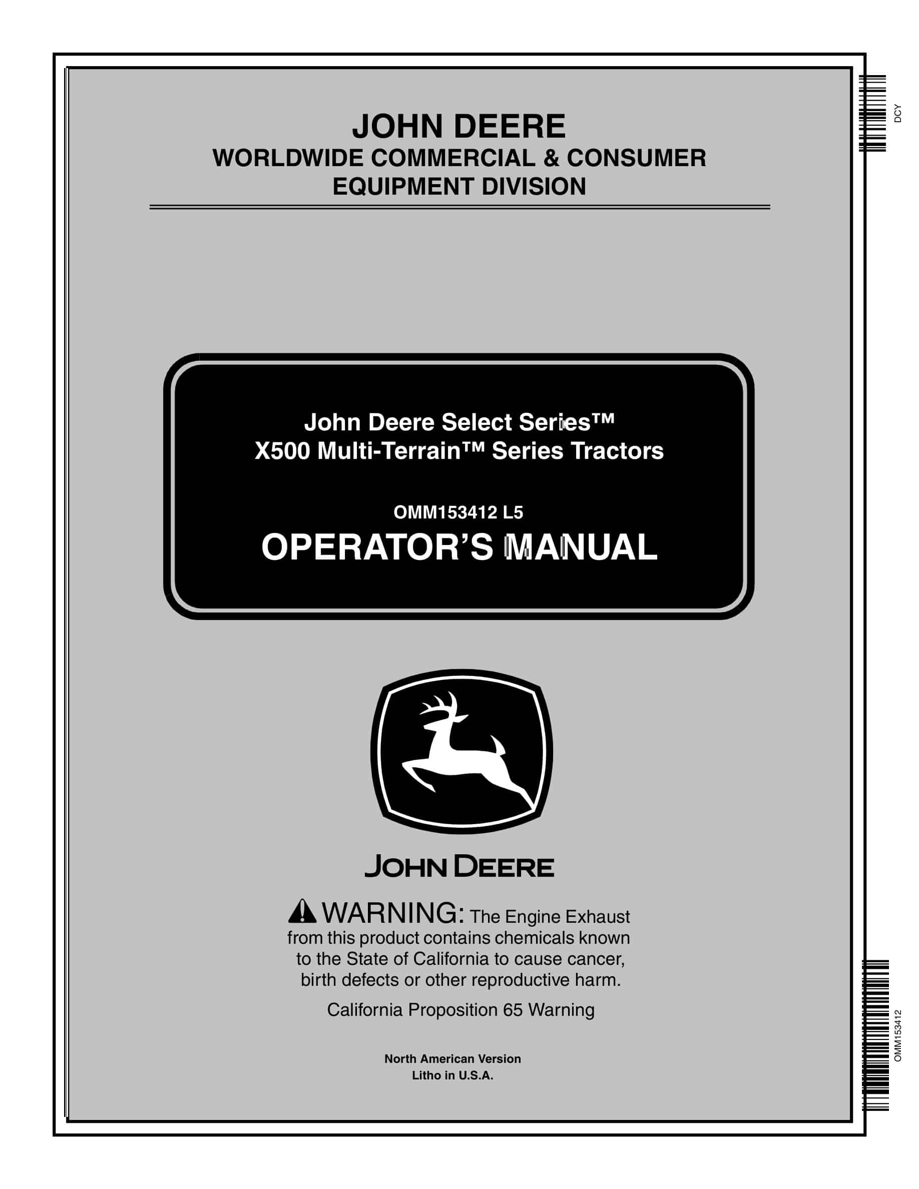 John Deere X500 Tractor Operator Manual OMM153412-1