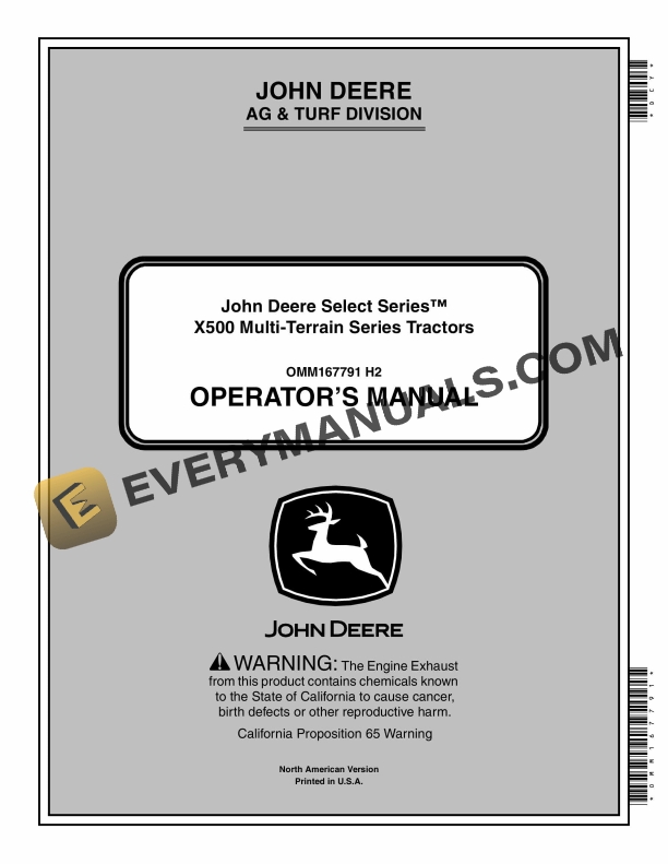 John Deere X500 Tractor Operator Manual OMM167791