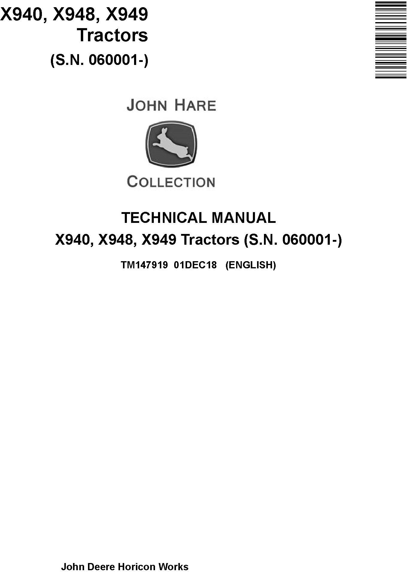 John Deere X940 X948 X949 Compact Utility Tractor Technical Manual TM147919