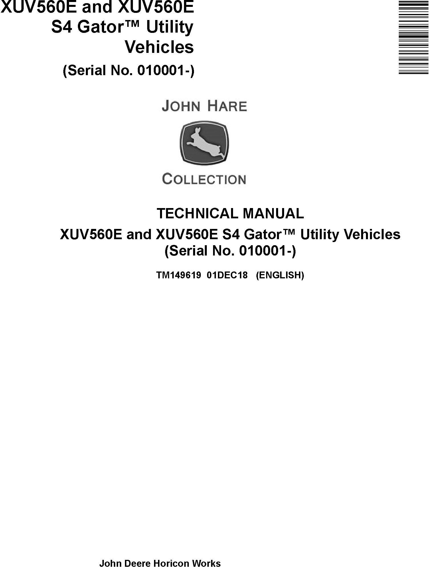 John Deere XUV560E XUV560E S4 Gator Utility Vehicles Technical Manual TM149619