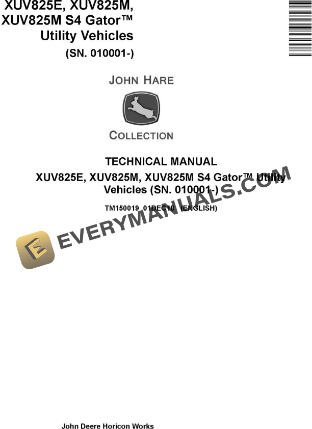 John Deere XUV825E XUV825M XUV825M S4 Gator Utility Vehicles Technical