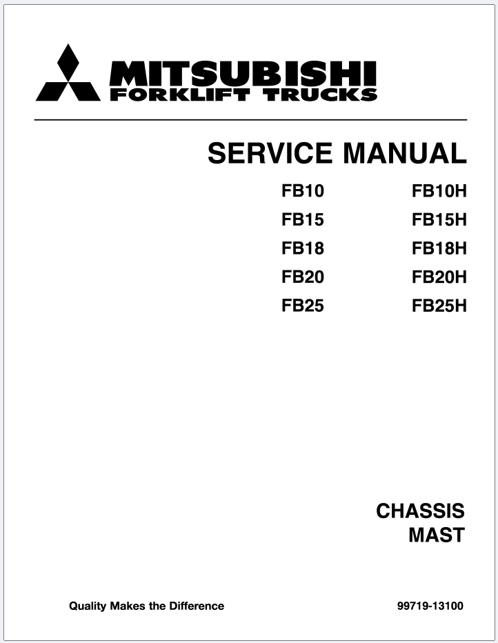 Mitsubishi FB10 to FB25H Forklift Truck Service Manual 99719-13100