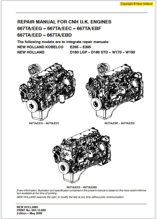 New Holland 667TA EEG EEC EBF EED EBD Engine Repair Manual 60413689