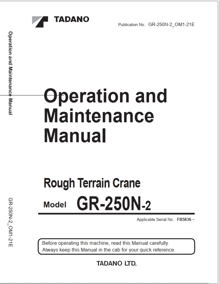Tadano GR-250N-2 Rough Terrain Crane Operation Parts Service Manual001