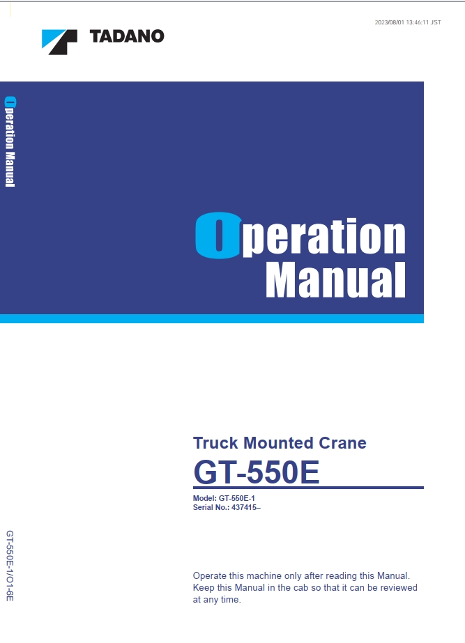Tadano GT-550E-1 Crane Operation Service Manual