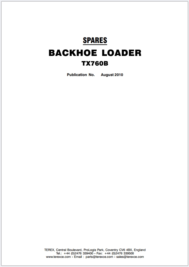 Terex TX760B Backhoe Loader Spare Parts Manual