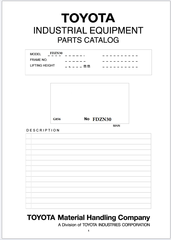 Toyota FDZN30 Forklift Parts Manual