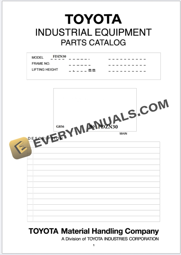 Toyota FDZN30 Forklift Parts Manual