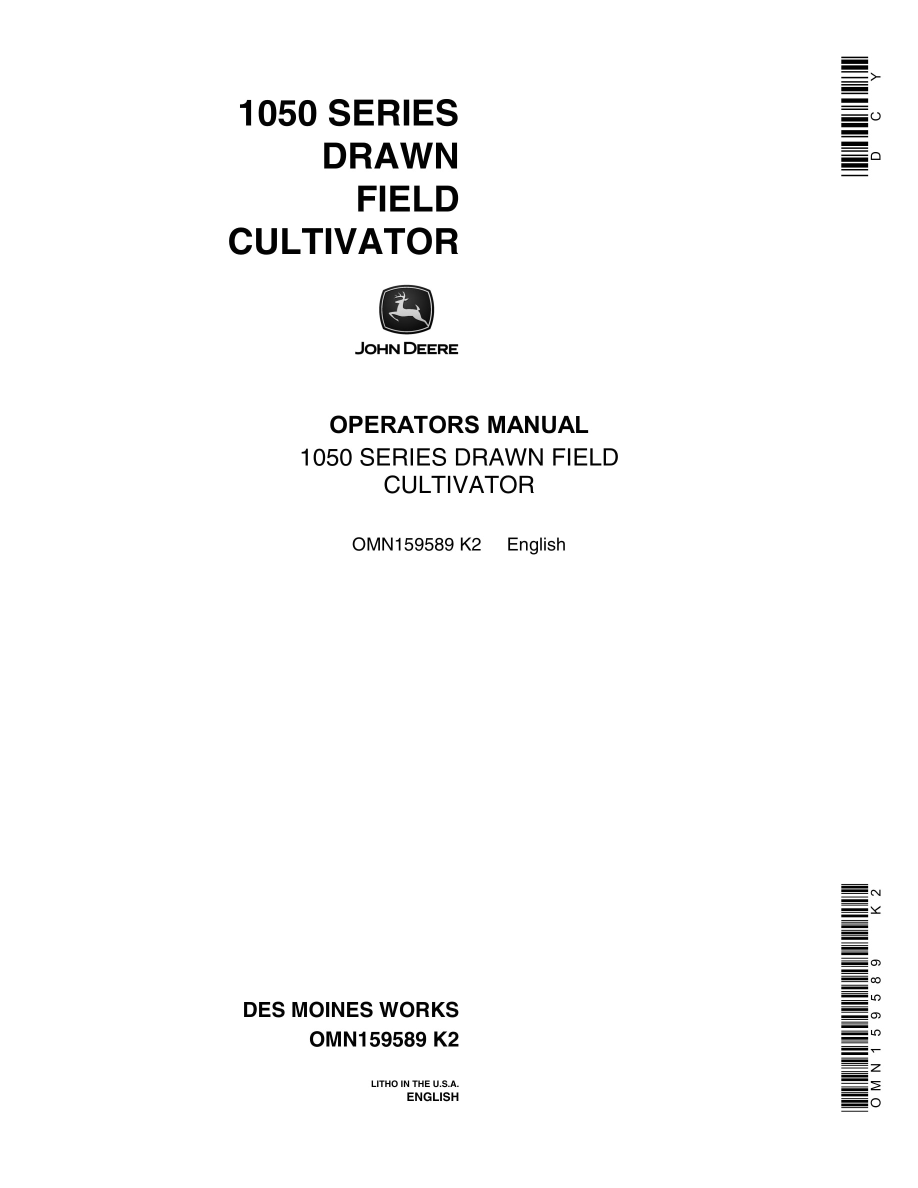 John Deere 1050 SERIES DRAWN FIELD CULTIVATOR Operator Manual OMN159589-1