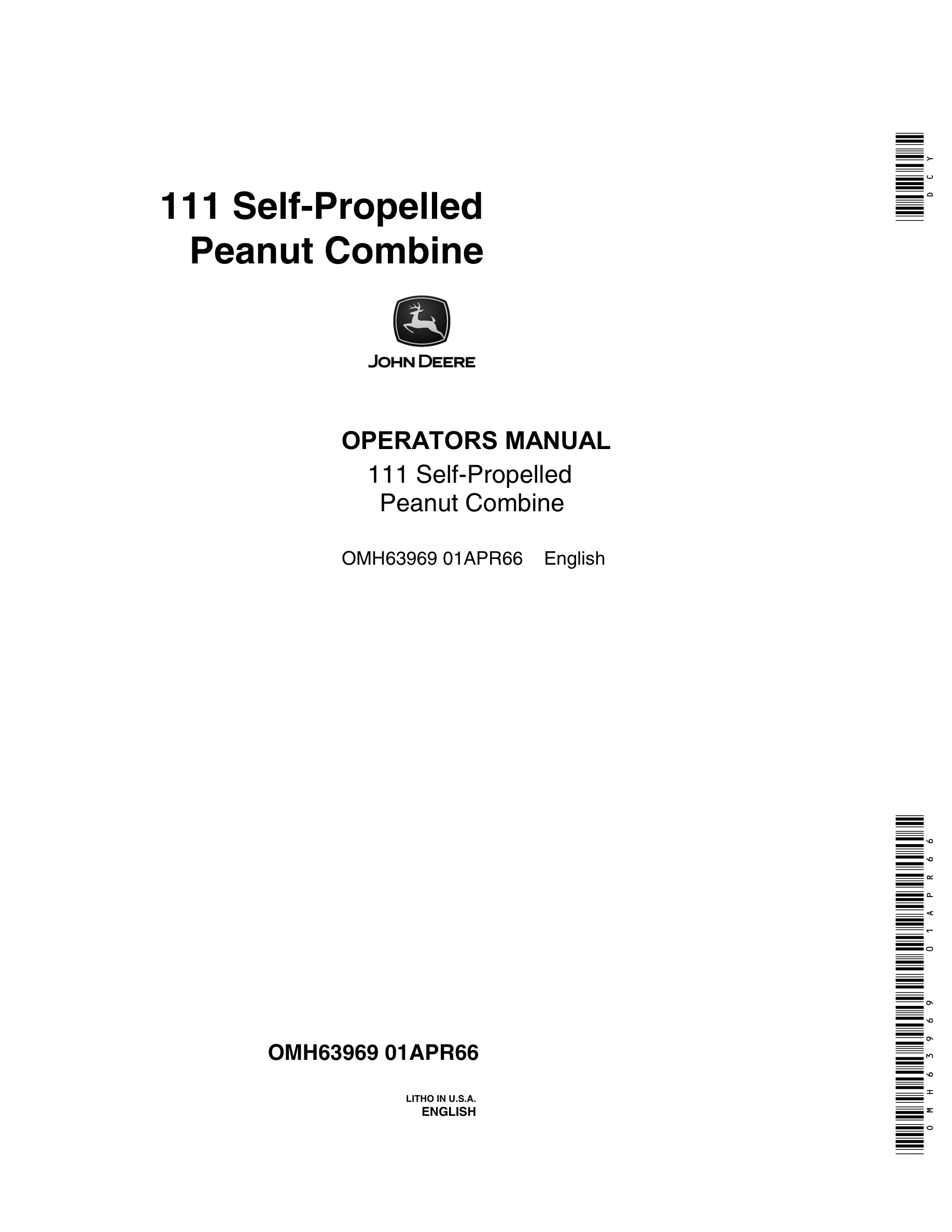 John Deere 111 Self-Propelled Peanut Combine Operator Manual OMH63969-1