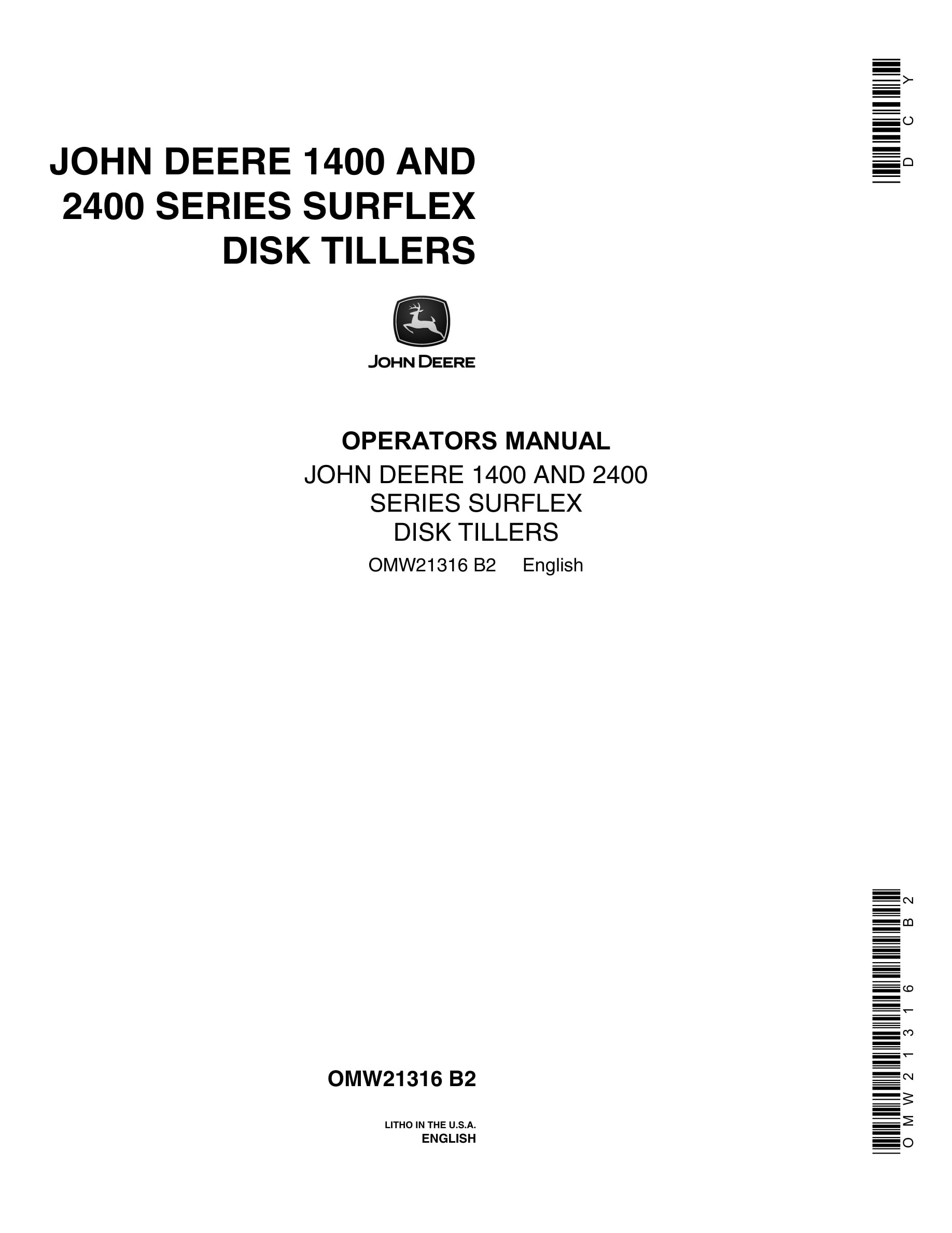 John Deere 1400 AND 2400 SERIES SURFLEX DISK Operator Manual OMW21316-1