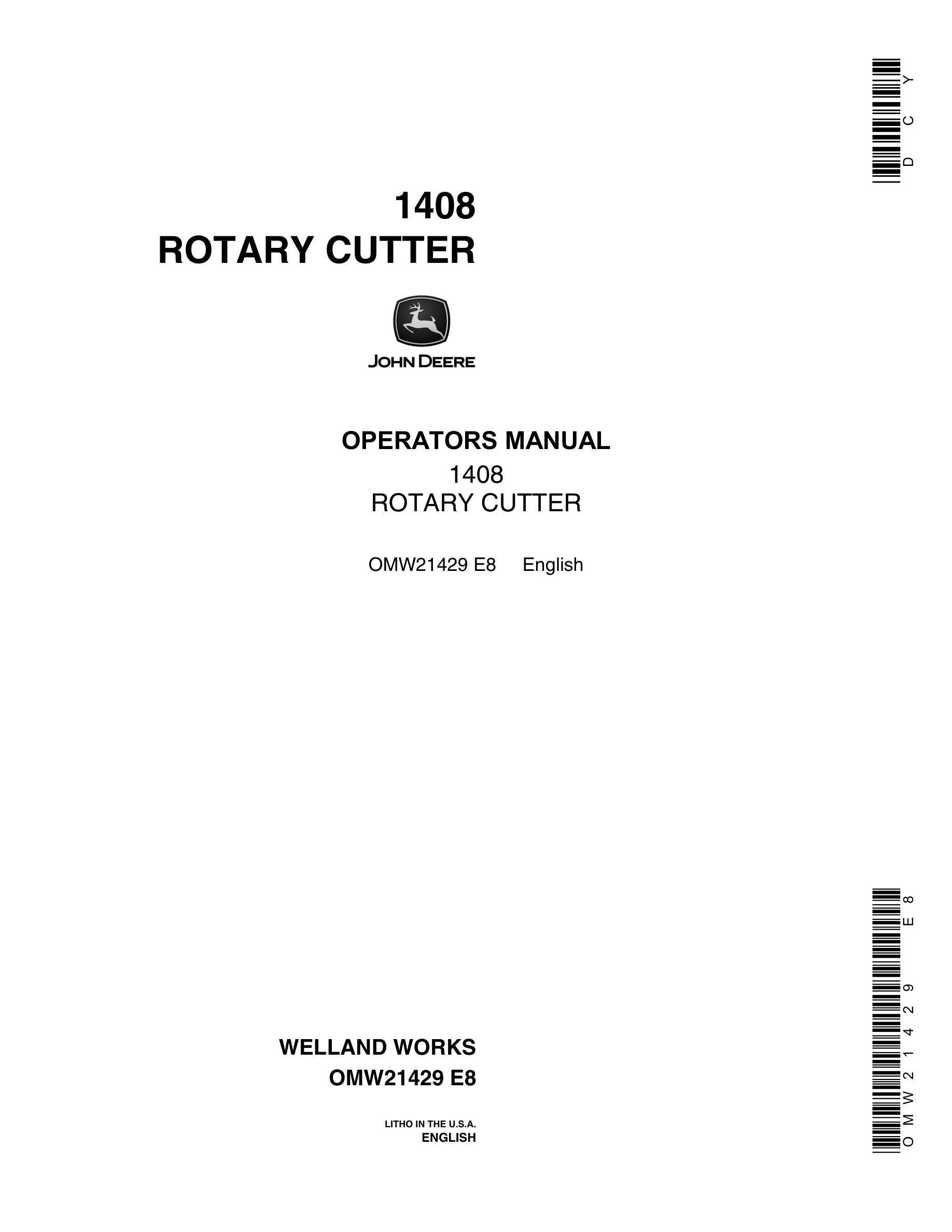 John Deere 1408 Rotary Cutter Operator Manual OMW21429-1
