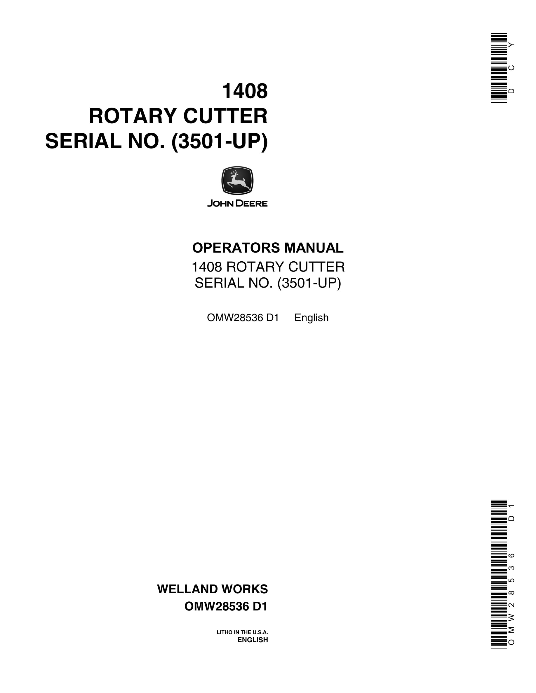 John Deere 1408 Rotary Cutter Operator Manual OMW28536-1