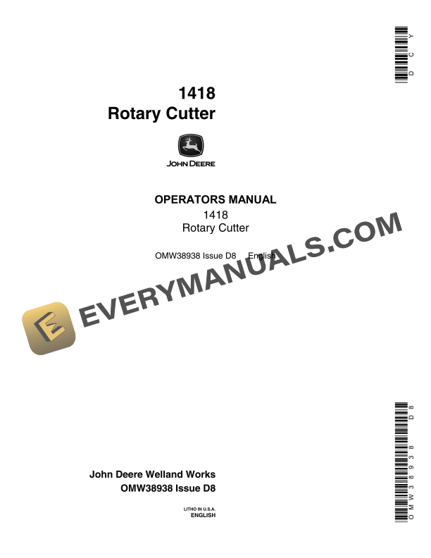 John Deere 1418 Rotary Cutter Operator Manual OMW38938-1