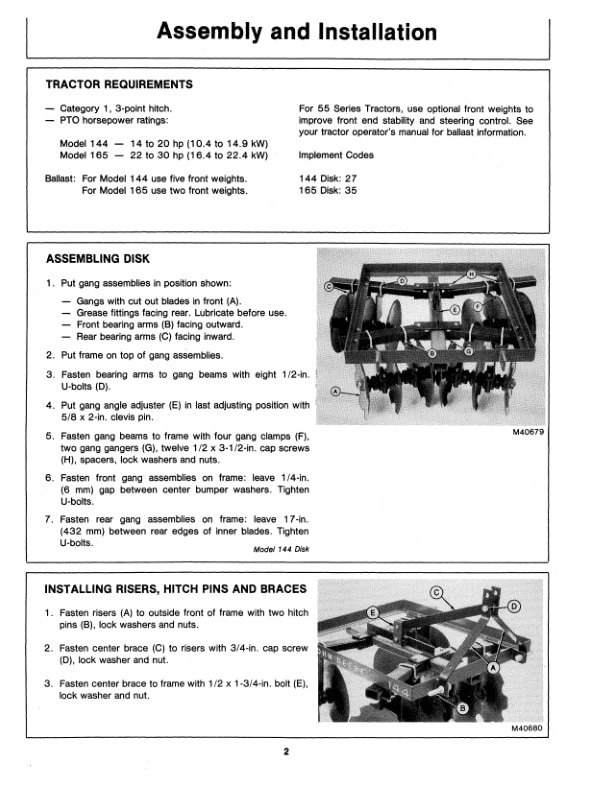 John Deere 144 AND 165 DISK Operator Manual OMM73872 2