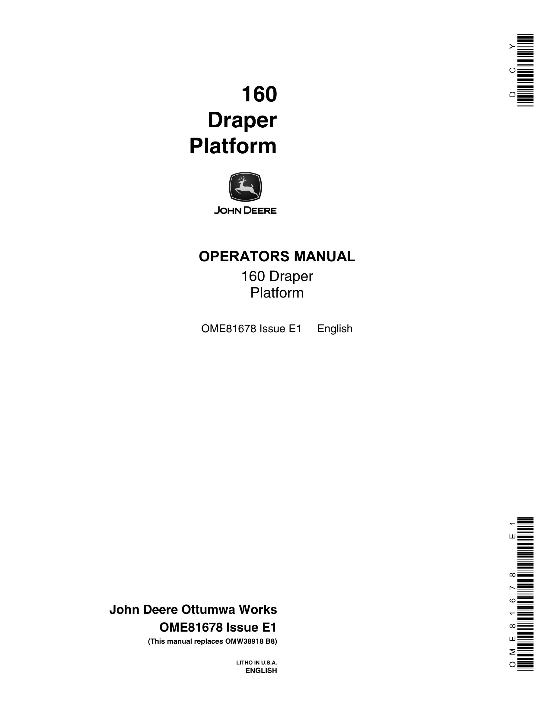 John Deere 160 Draper Platform Operator Manual OME81678-1