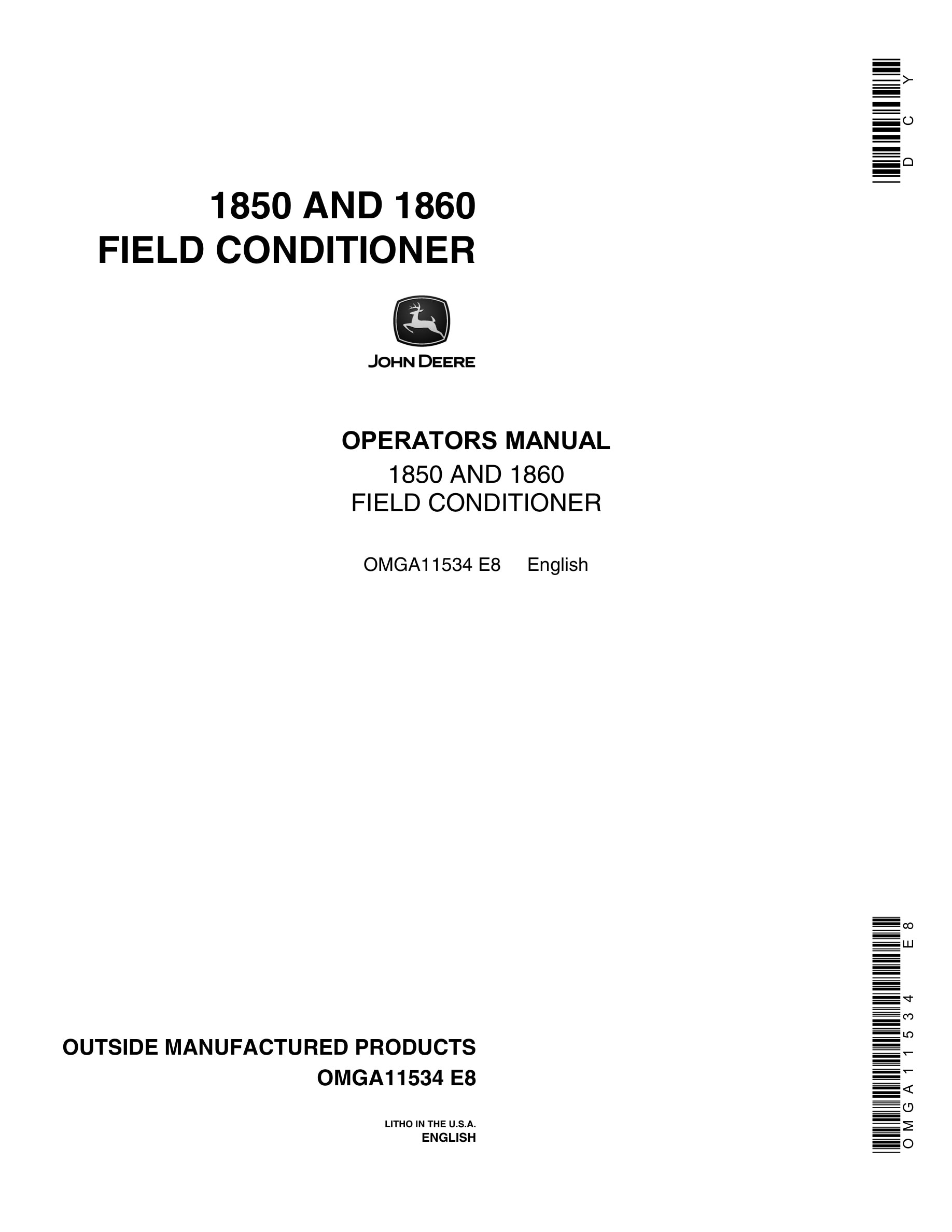 John Deere 1850 AND 1860 FIELD CONDITIONER Operator Manual OMGA11534-1