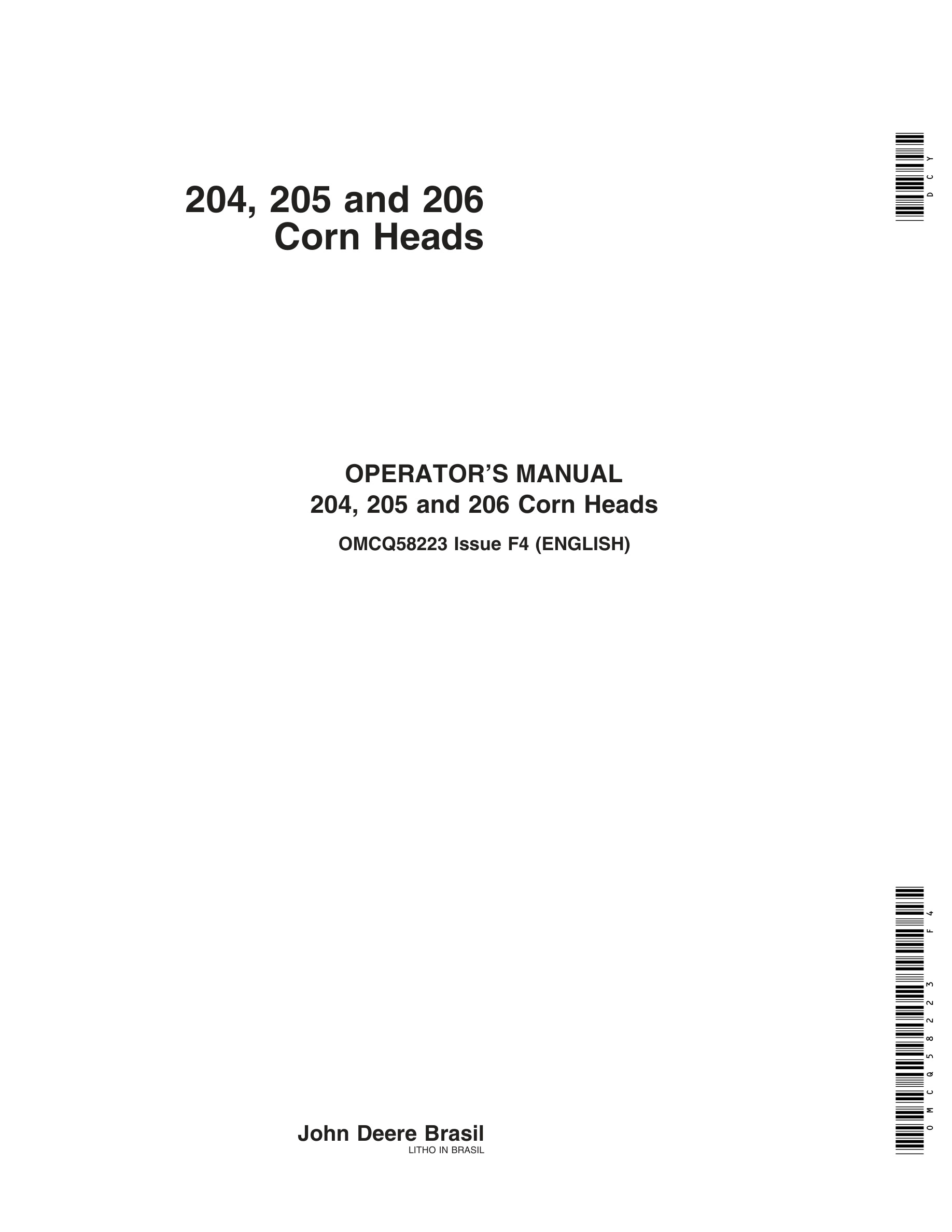John Deere 204, 205 and 206 Corn Heads Operator Manual OMCQ58223-1