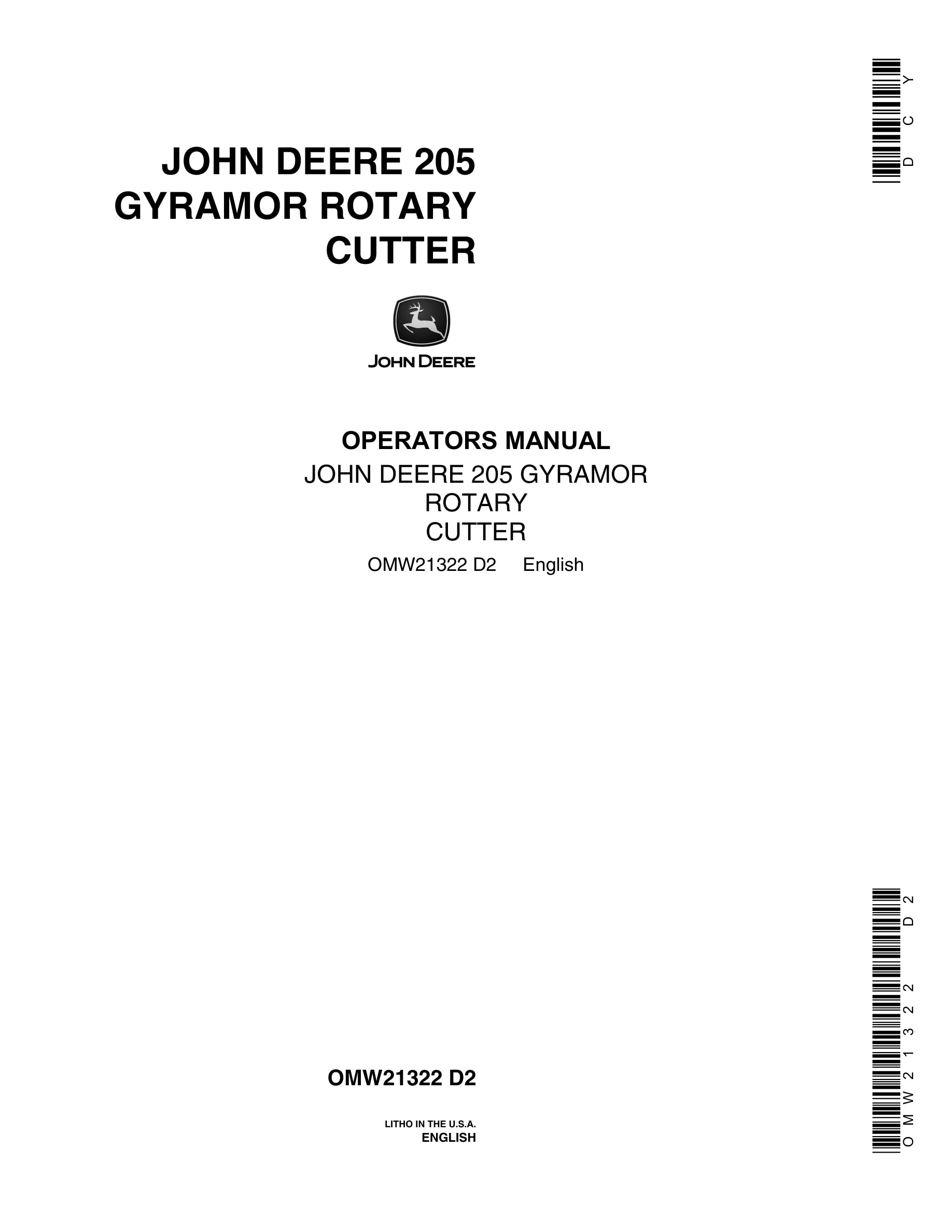 John Deere 205 Gyramor Rotary Cutter Operator Manual OMW21322-1