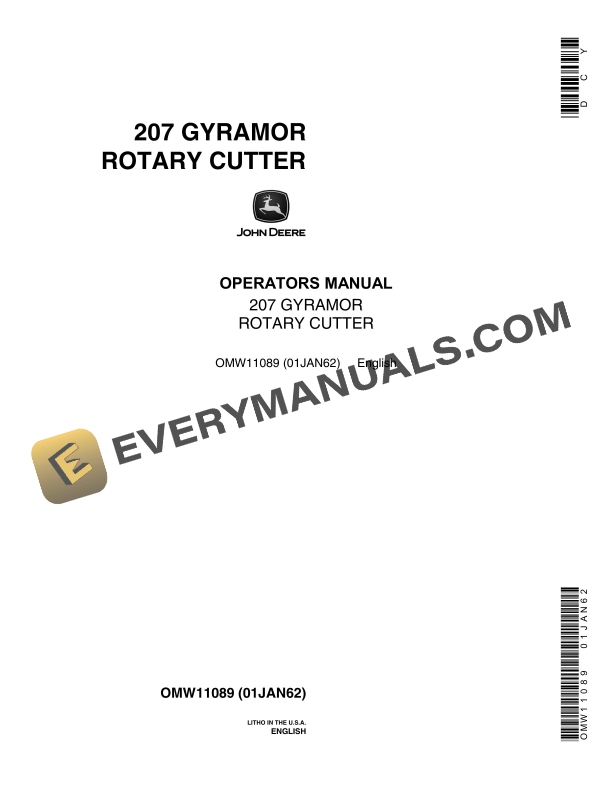John Deere 207 Gyramor Rotary Cutter Operator Manual OMW11089