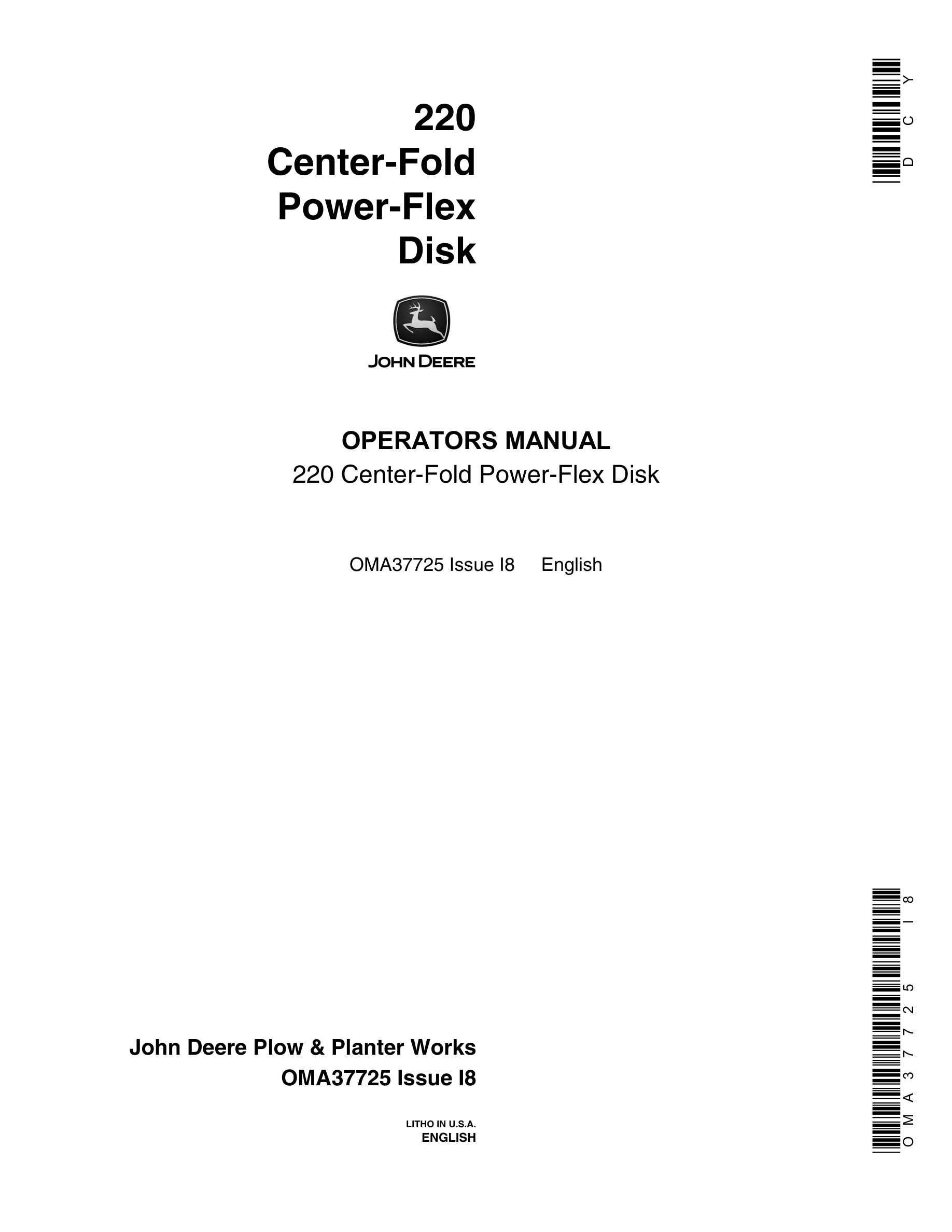 John Deere 220 Center-Fold Power-Flex Disk Operator Manual OMA37725-1