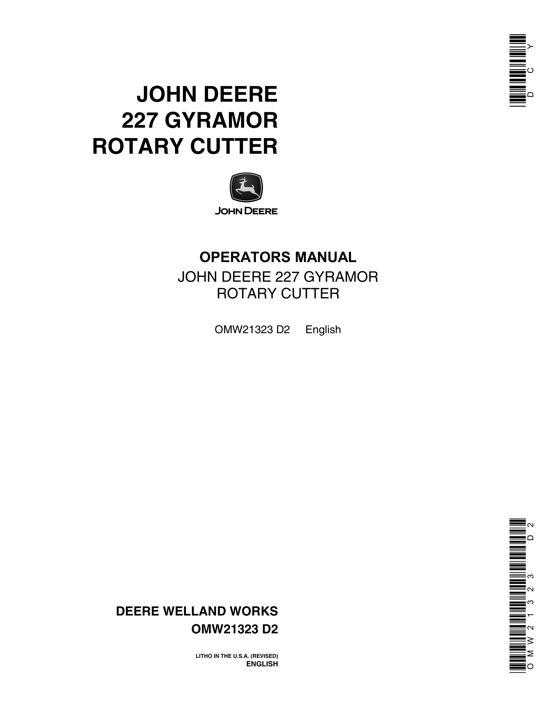 John Deere 227 Gyramor Rotary Cutter Operator Manual OMW21323-1