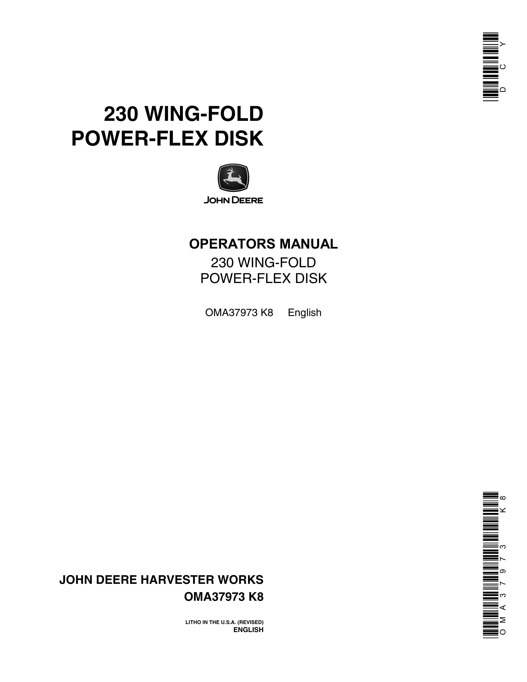 John Deere 230 WING-FOLD POWER-FLEX DISK Operator Manual OMA37973-1