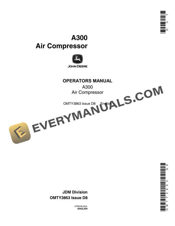 John Deere 300 Air Compressor Operator Manual OMTY3863