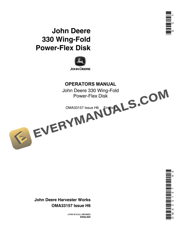 John Deere 330 Wing-Fold Power-Flex Disk Operator Manual OMA33157-1