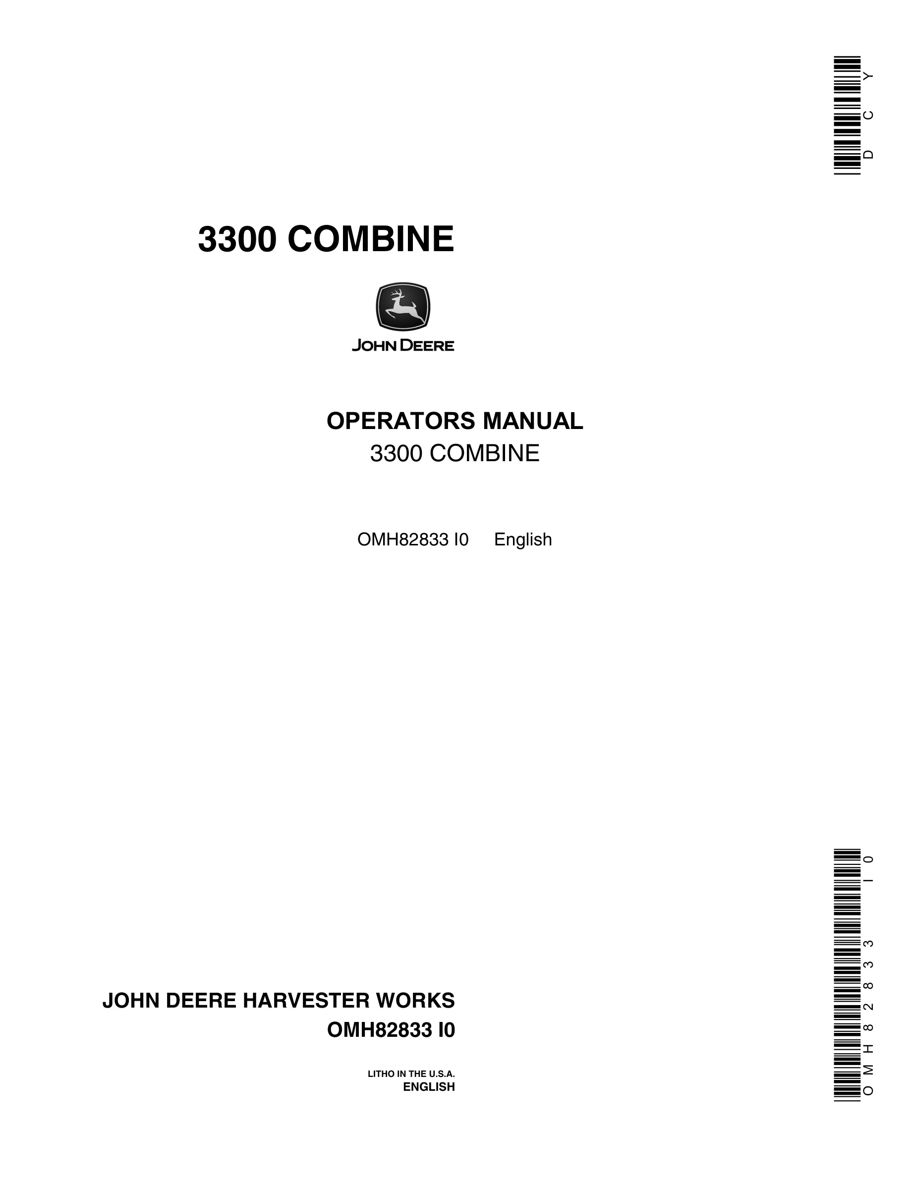 John Deere 3300 Combine Operator Manual OMH82833-1