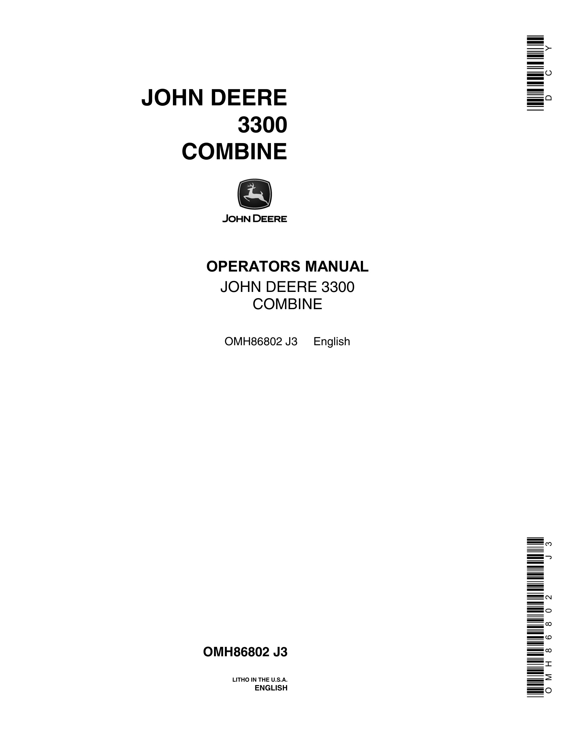 John Deere 3300 Combine Operator Manual OMH86802-1