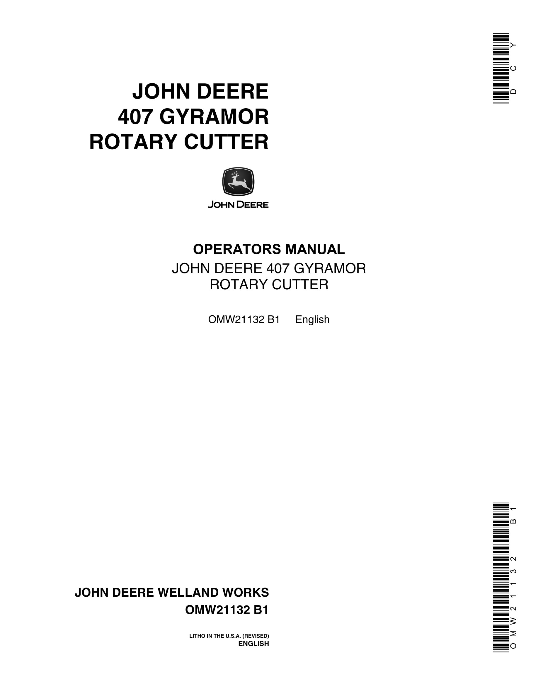 John Deere 407 Gyramor Rotary Cutter Operator Manual OMW21132-1