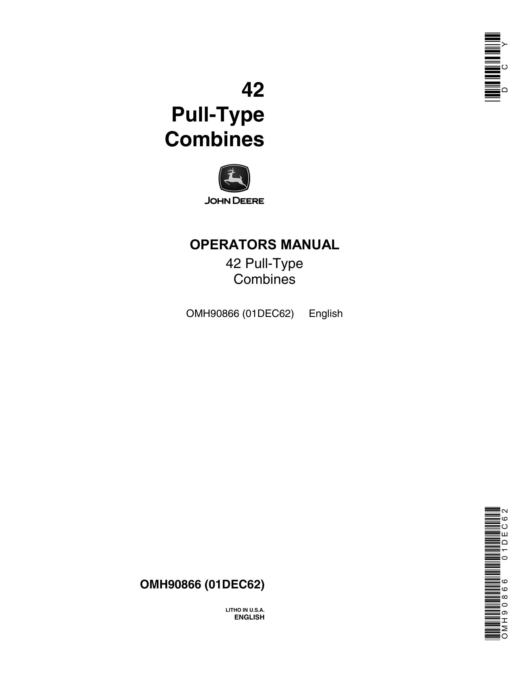 John Deere 42 Pull-Type Combine Operator Manual OMH90866-1