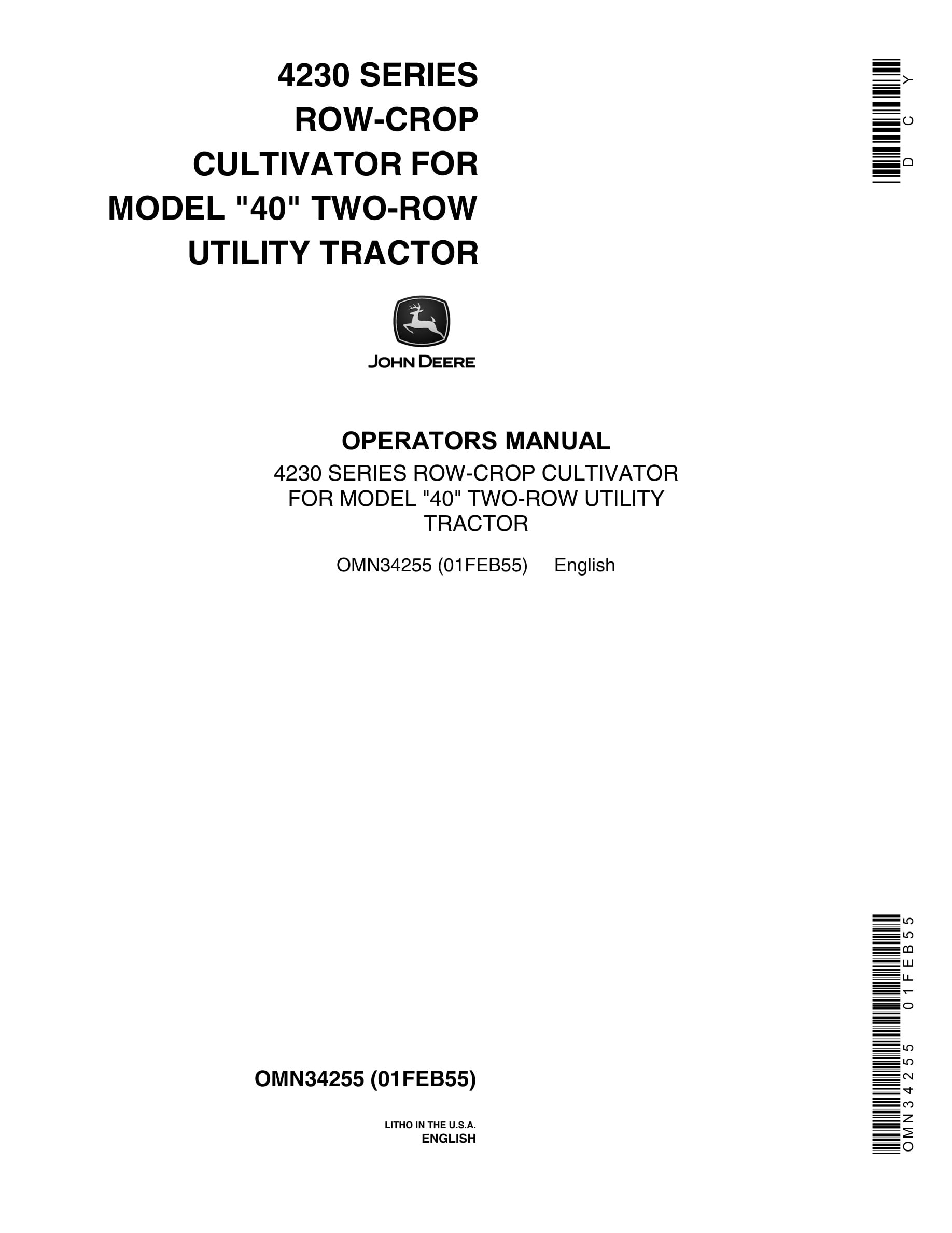 John Deere 420 SERIES FOUR-ROW CULTIVATOR Operator Manual OMN34255-1