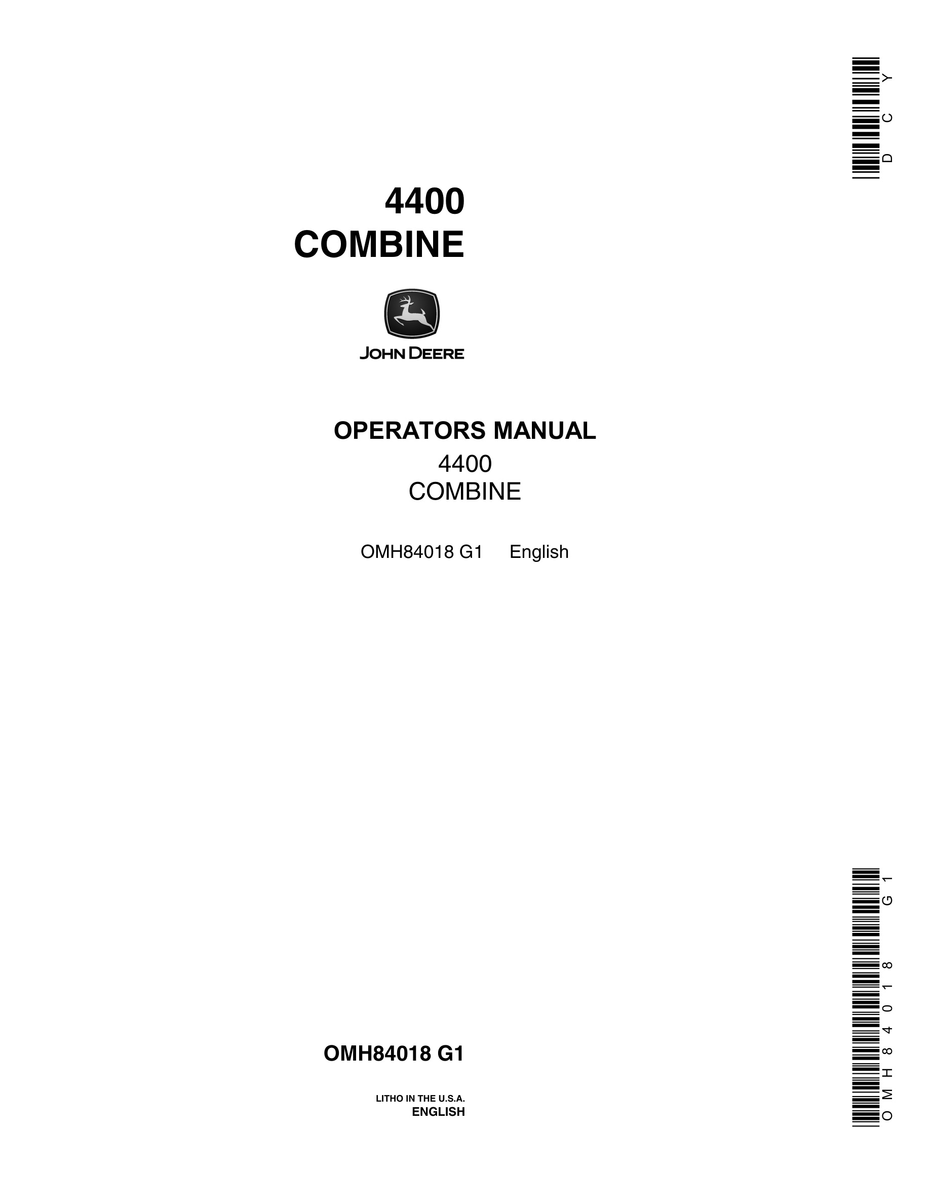John Deere 4400 Combine Operator Manual OMH84018-1