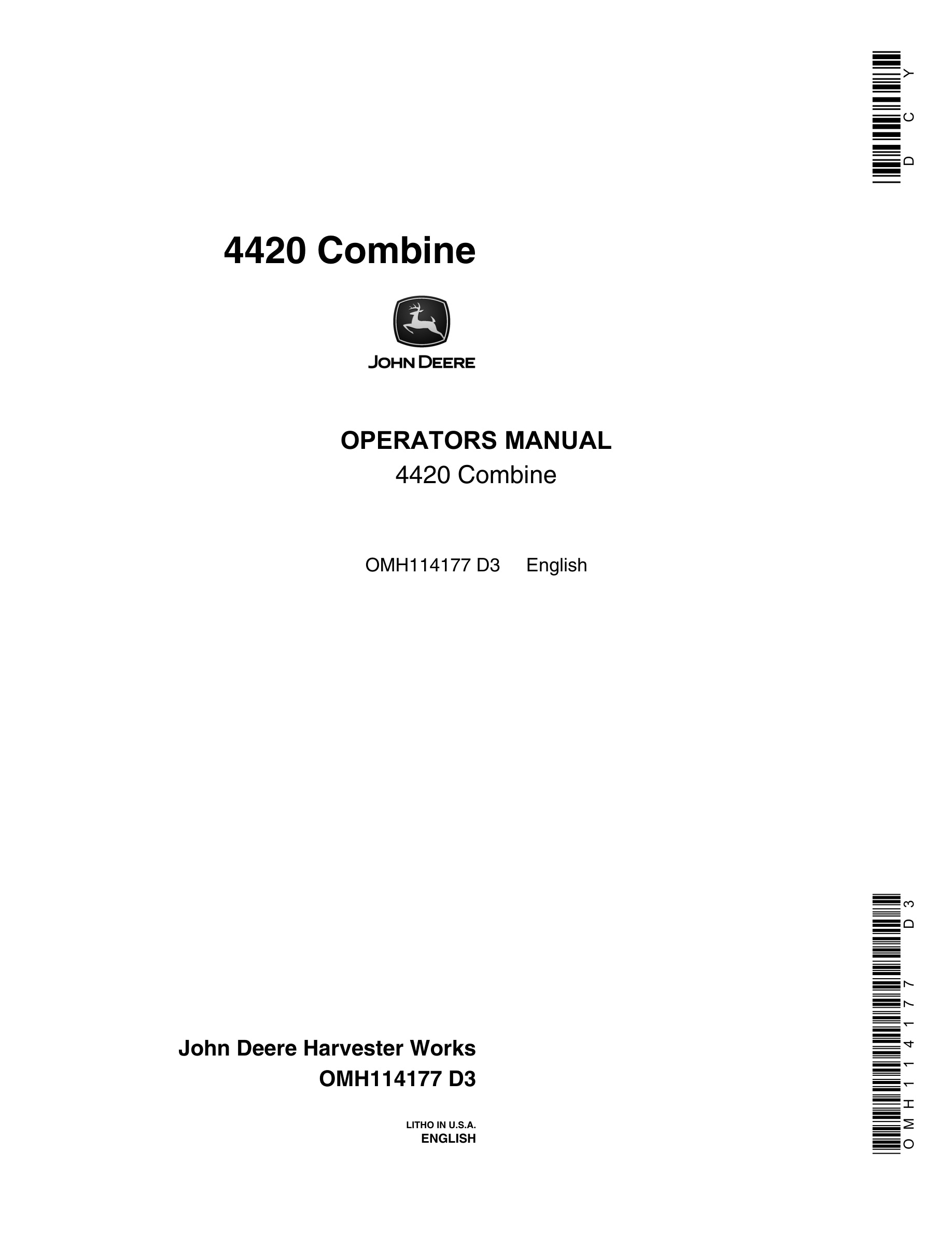 John Deere 4420 Combine Operator Manual OMH114177-1