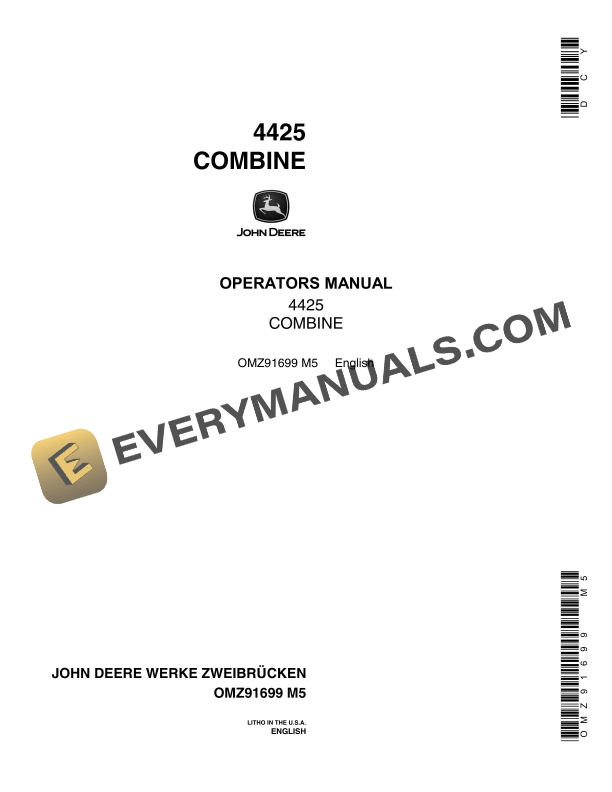 John Deere 4425 Combine Operator Manual OMZ91699-1