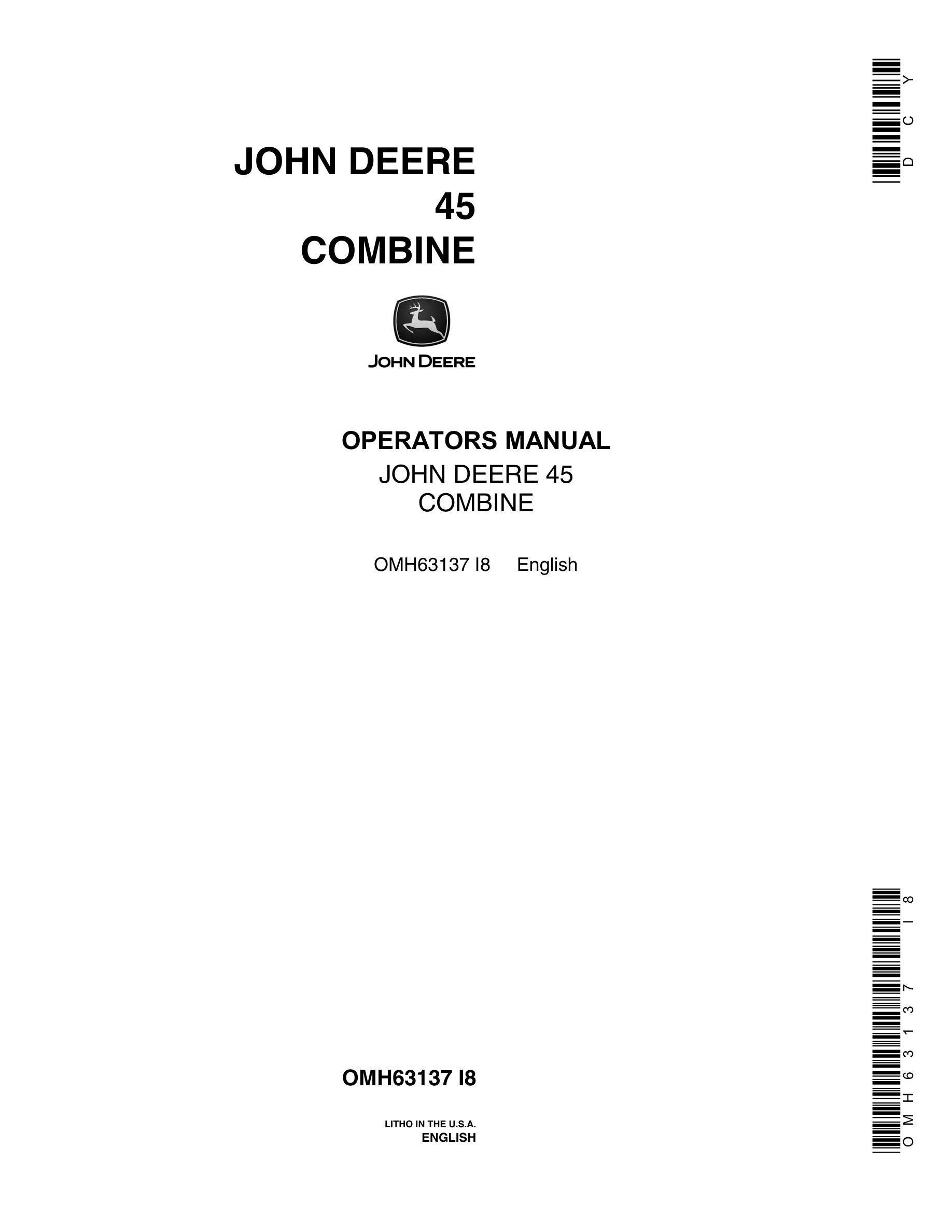 John Deere 45 Combine Operator Manual OMH63137-1