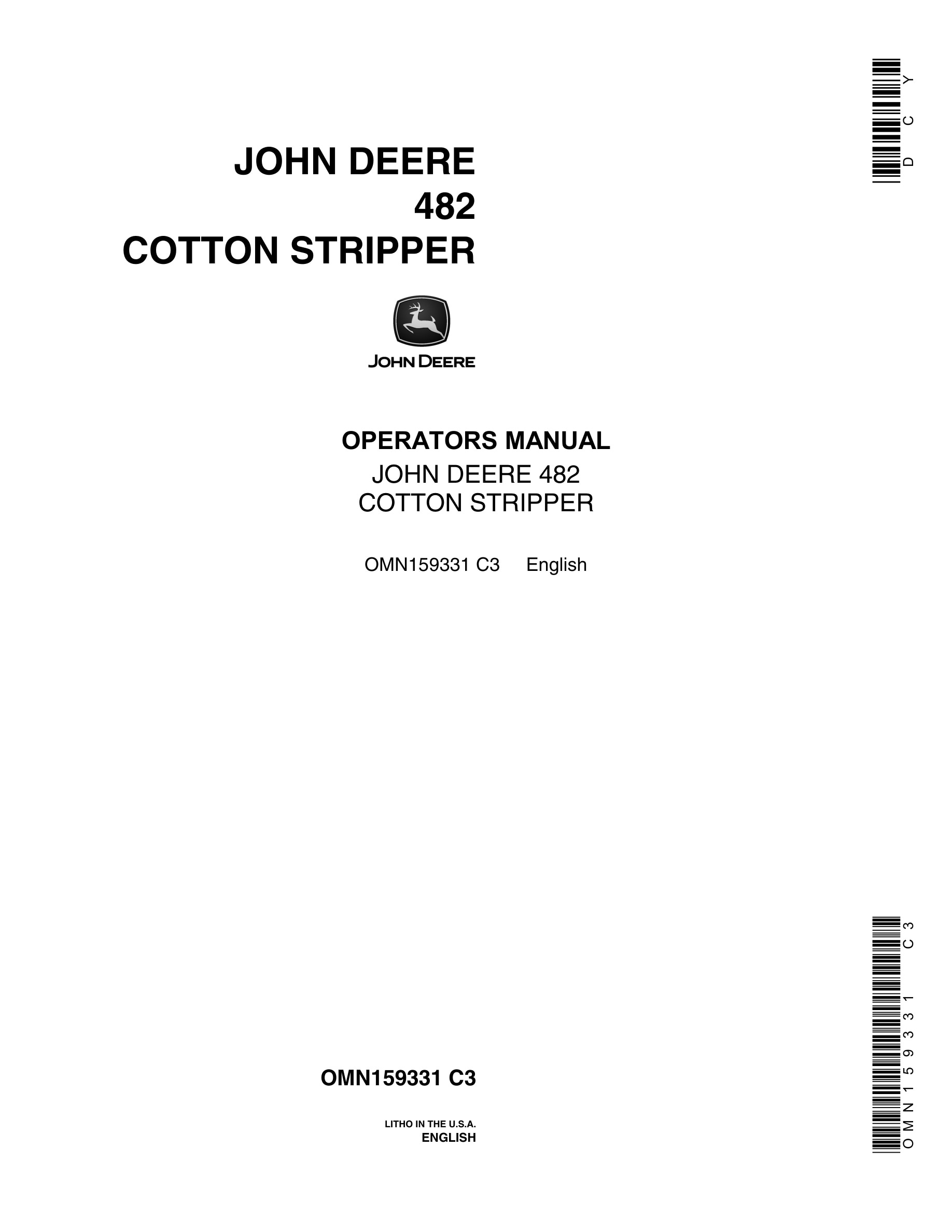 John Deere 482 Cotton Sripper Operator Manual OMN159331-1