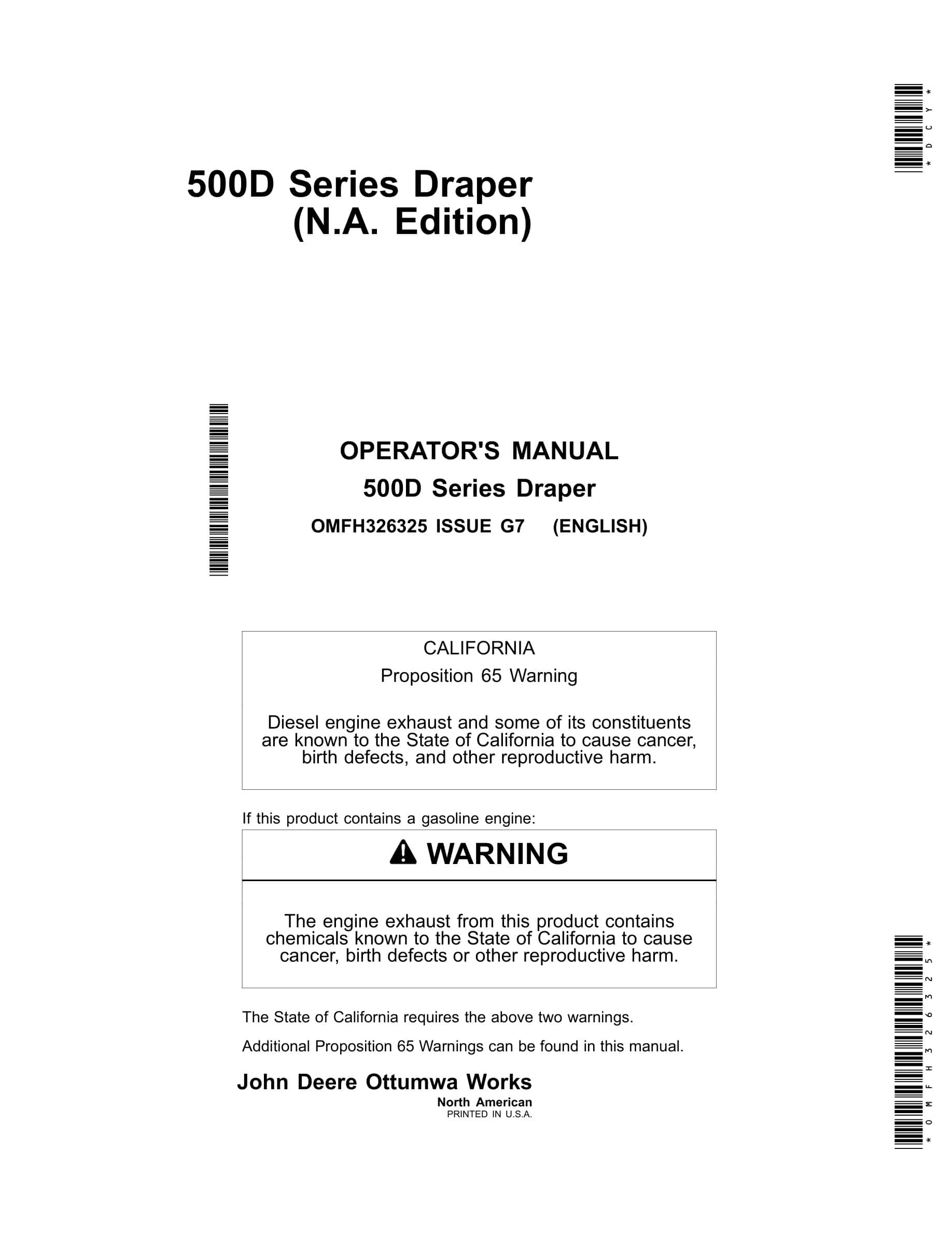 John Deere 500D Series Draper Operator Manual OMFH326325-1