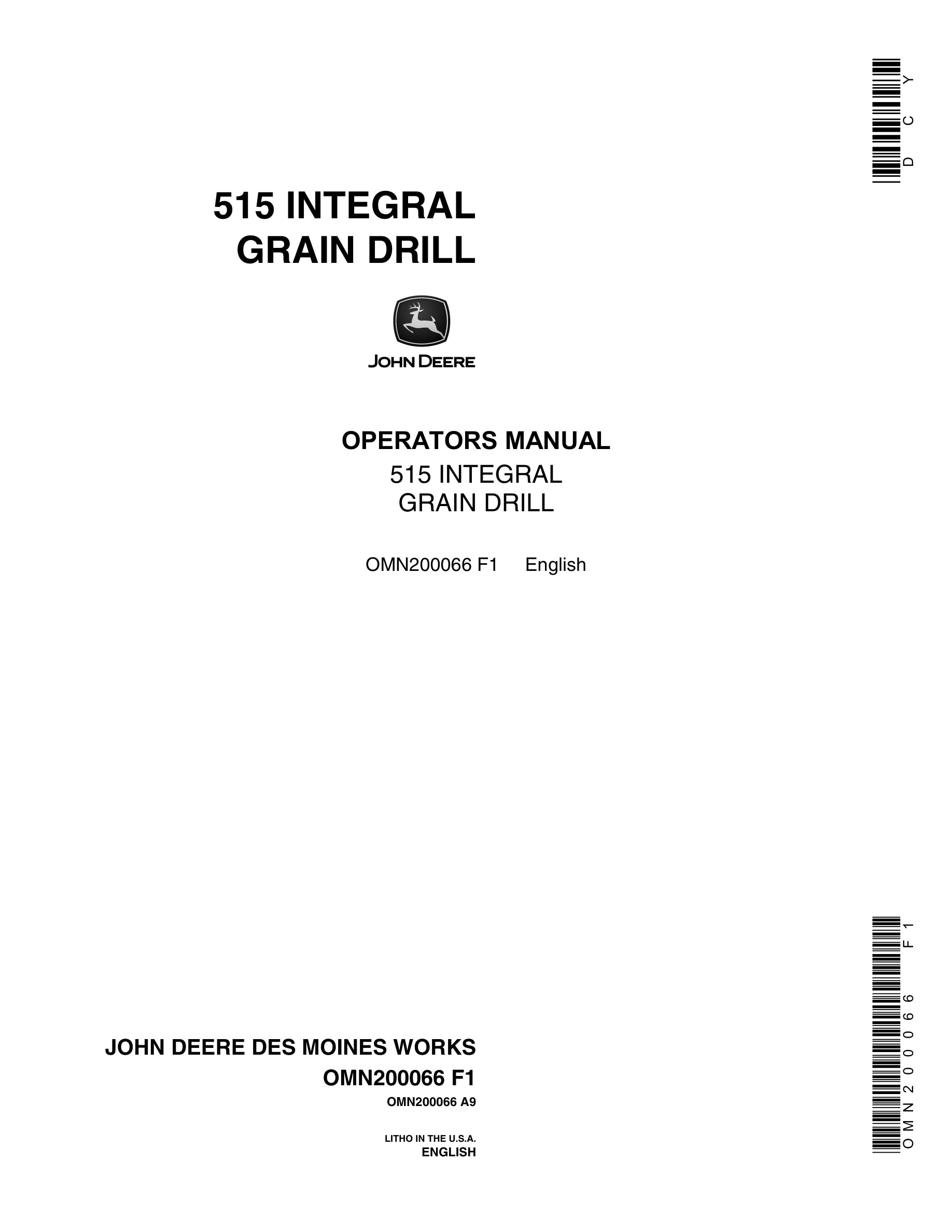 John Deere 515 INTEGRAL GRAIN DRILL Operator Manual OMN200066-1
